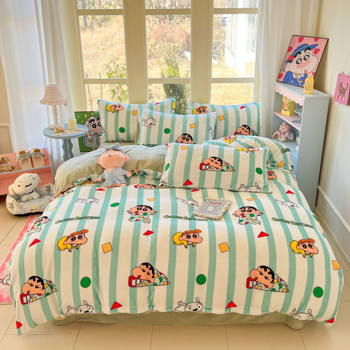 桃子家居 2026新款A类蜡笔小新正版授权卡通加厚高克重牛奶绒系列四件套 绒-贪睡小新