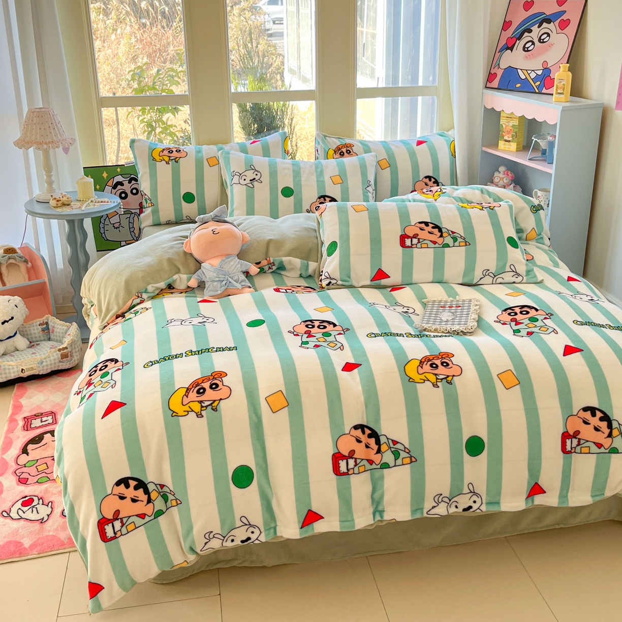 91家纺网 家纺一手货源 找家纺 桃子家居 2026新款A类蜡笔小新正版授权卡通加厚高克重牛奶绒系列四件套 绒-贪睡小新