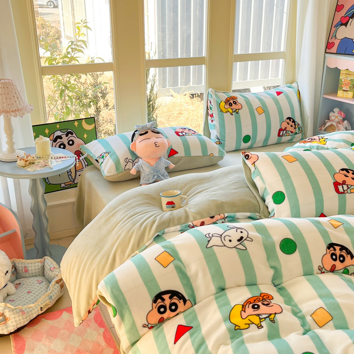 91家纺网 家纺一手货源 找家纺 桃子家居 2026新款A类蜡笔小新正版授权卡通加厚高克重牛奶绒系列四件套 绒-贪睡小新