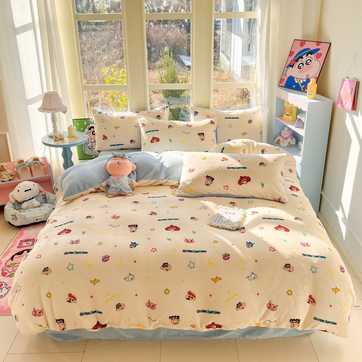 桃子家居 2026新款A类蜡笔小新正版授权卡通加厚高克重牛奶绒系列四件套 绒-幸福小新