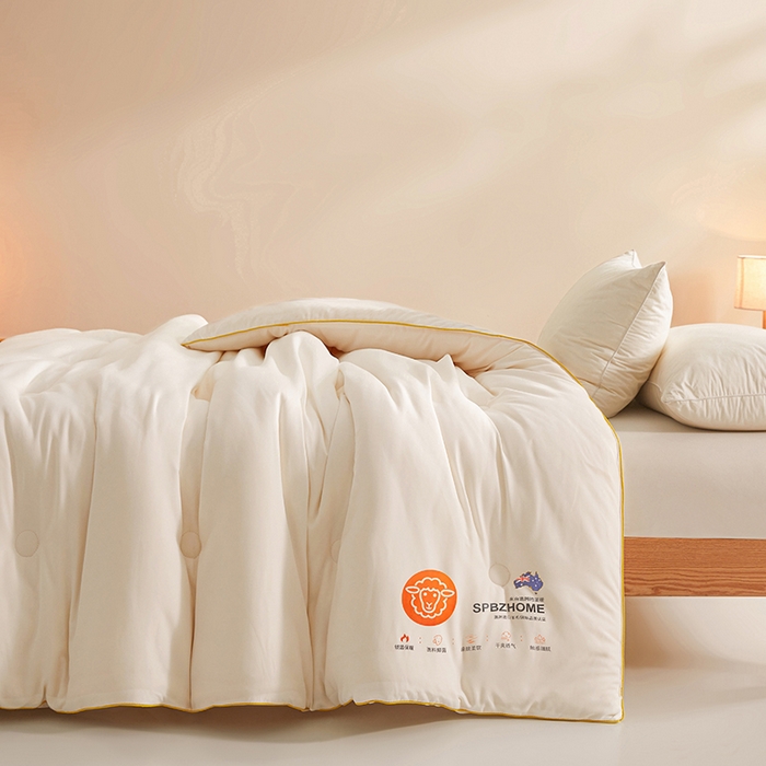91家纺网 家纺一手货源 找家纺 阳光被业 2026新款A类羊毛被被子被芯加厚羊毛冬被春秋学生被芯 米白