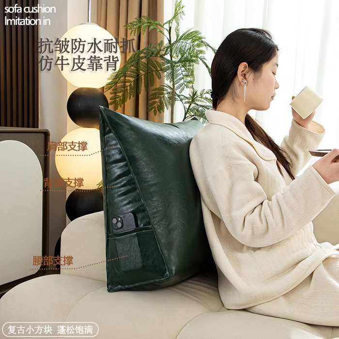 91家纺网 家纺一手货源 找家纺 沐沐家纺 2026新品油蜡皮靠背 墨绿色