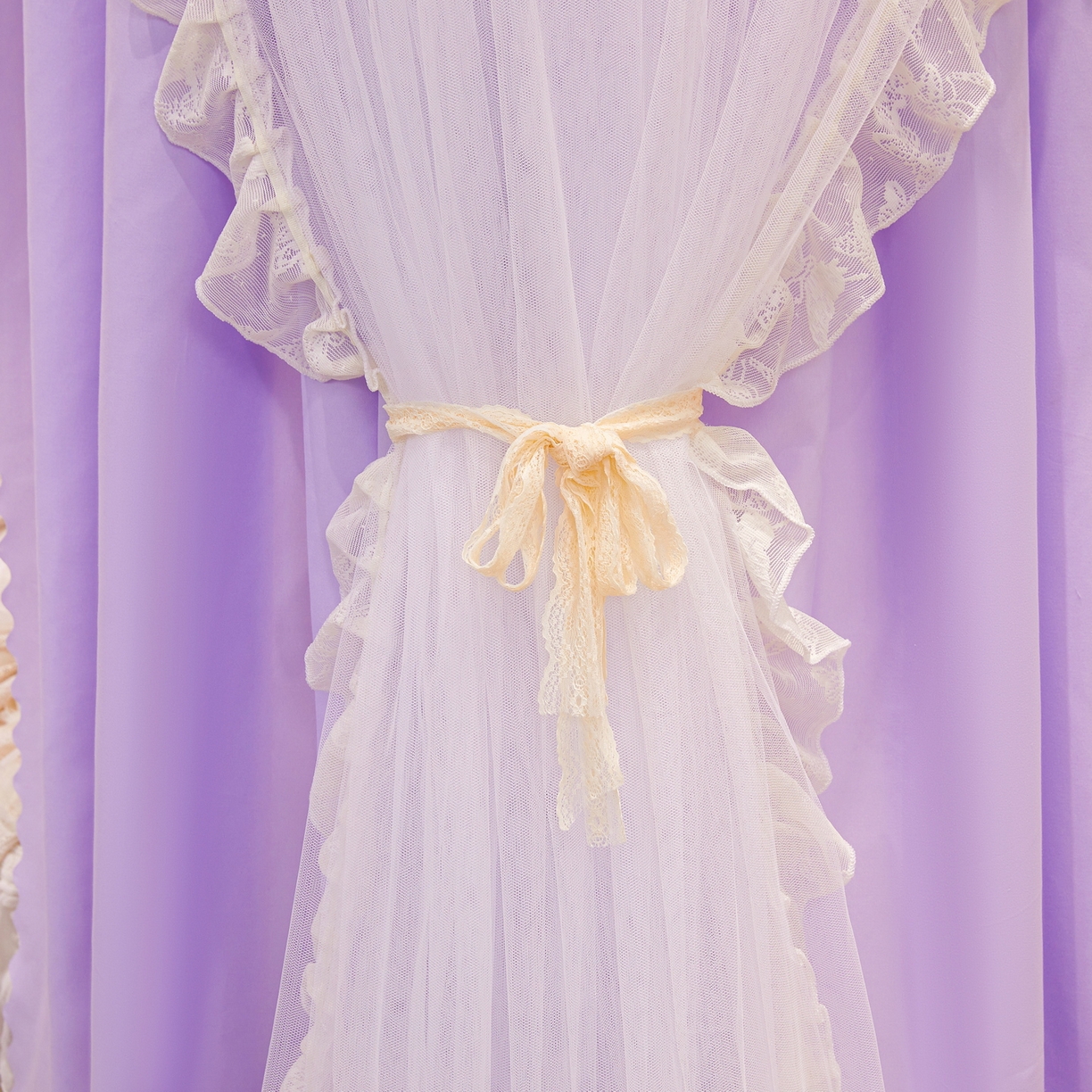 91家纺网 家纺一手货源 找家纺 艾晶美家纺有限公司 2026新款法式公主风 双杆双层落地床幔遮光蚊帐 蝶影栖纱-鸢紫