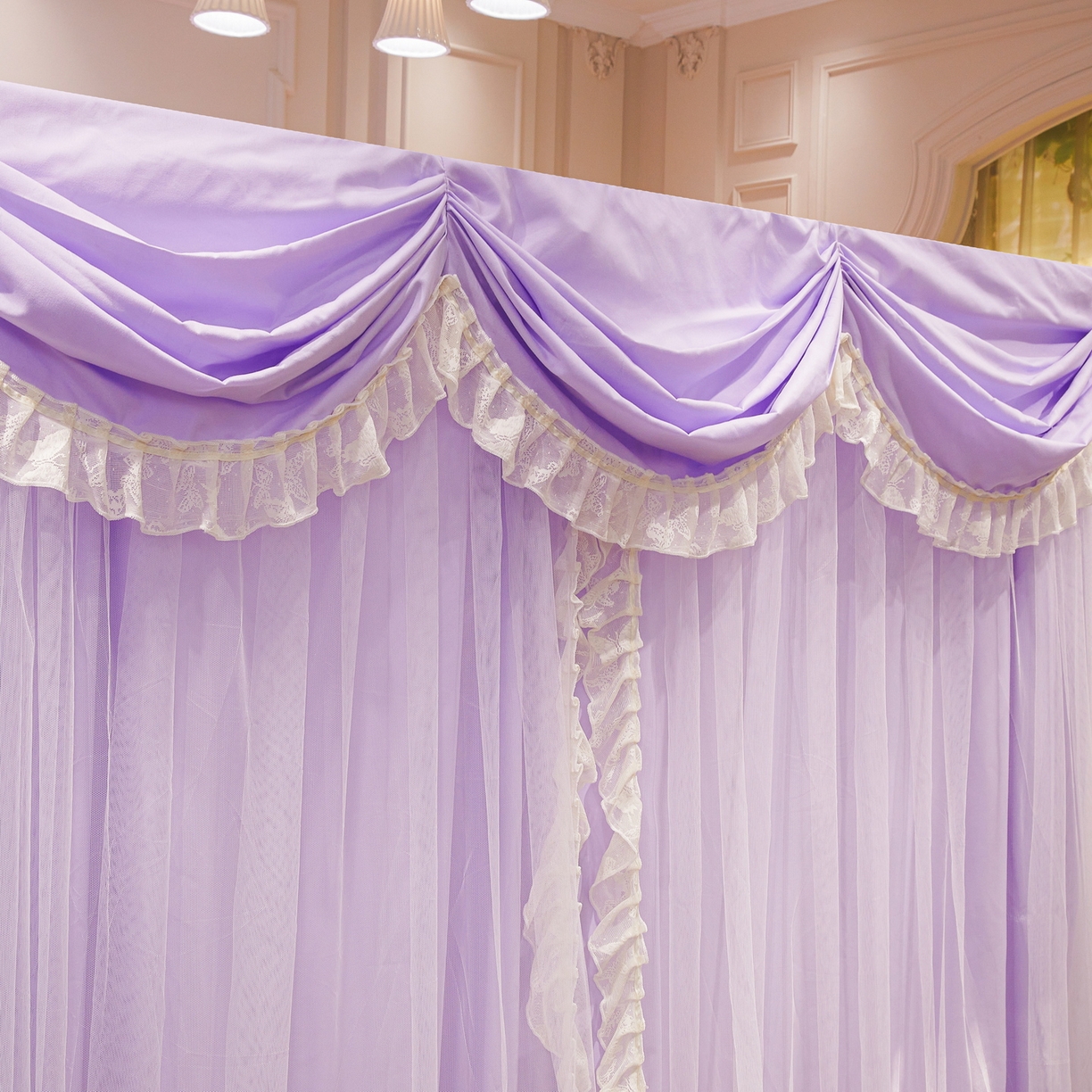 91家纺网 家纺一手货源 找家纺 艾晶美家纺有限公司 2026新款法式公主风 双杆双层落地床幔遮光蚊帐 蝶影栖纱-鸢紫