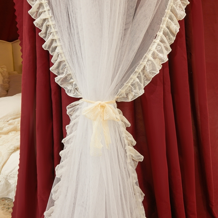 91家纺网 家纺一手货源 找家纺 （总）艾晶美家纺有限公司 2026新款法式公主风 双杆双层落地床幔遮光蚊帐