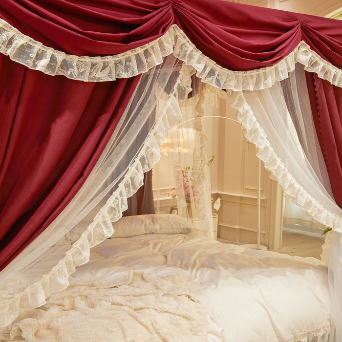 91家纺网 家纺一手货源 找家纺 （总）艾晶美家纺有限公司 2026新款法式公主风 双杆双层落地床幔遮光蚊帐