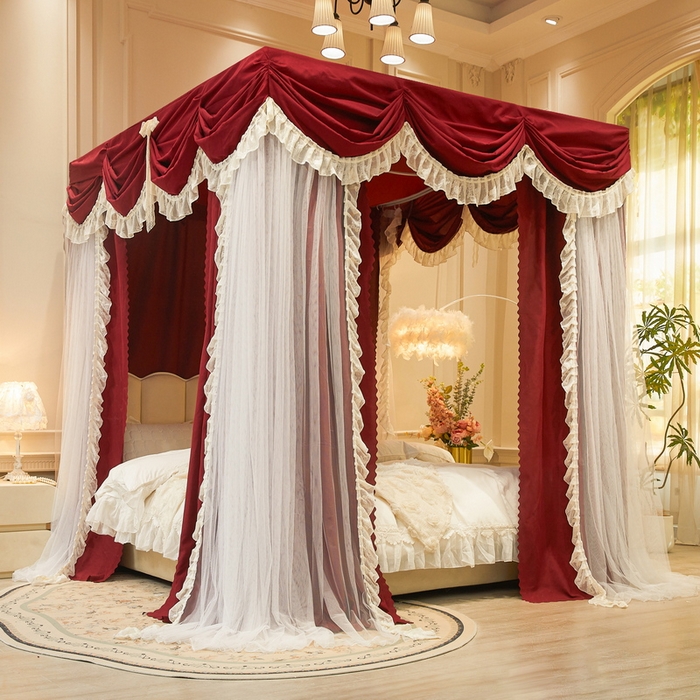 91家纺网 家纺一手货源 找家纺 （总）艾晶美家纺有限公司 2026新款法式公主风 双杆双层落地床幔遮光蚊帐