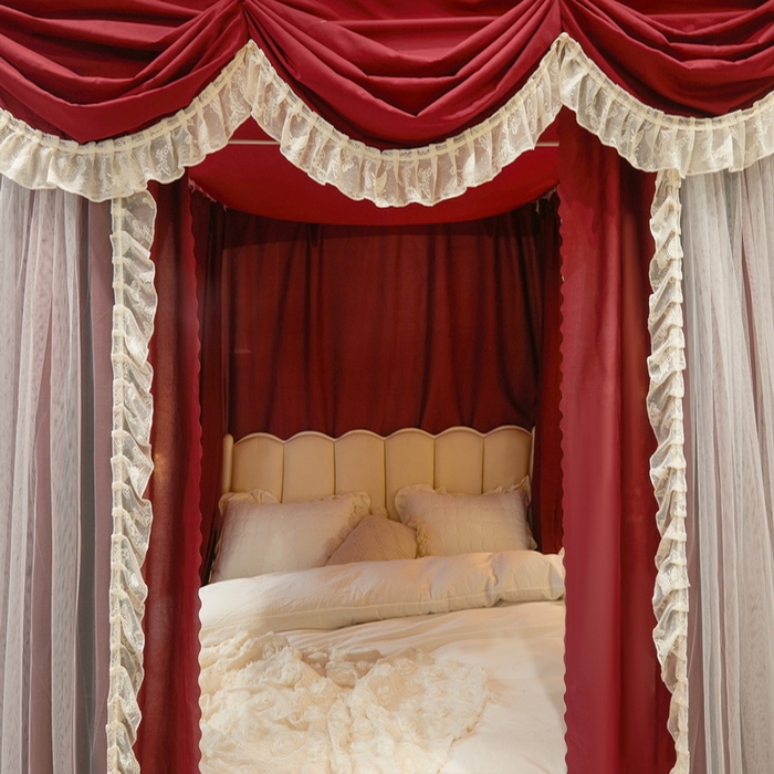 91家纺网 家纺一手货源 找家纺 （总）艾晶美家纺有限公司 2026新款法式公主风 双杆双层落地床幔遮光蚊帐