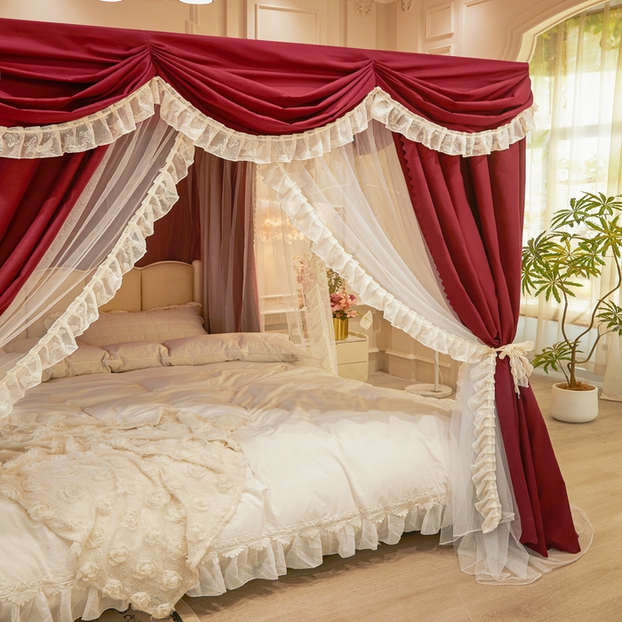 91家纺网 家纺一手货源 找家纺 （总）艾晶美家纺有限公司 2026新款法式公主风 双杆双层落地床幔遮光蚊帐