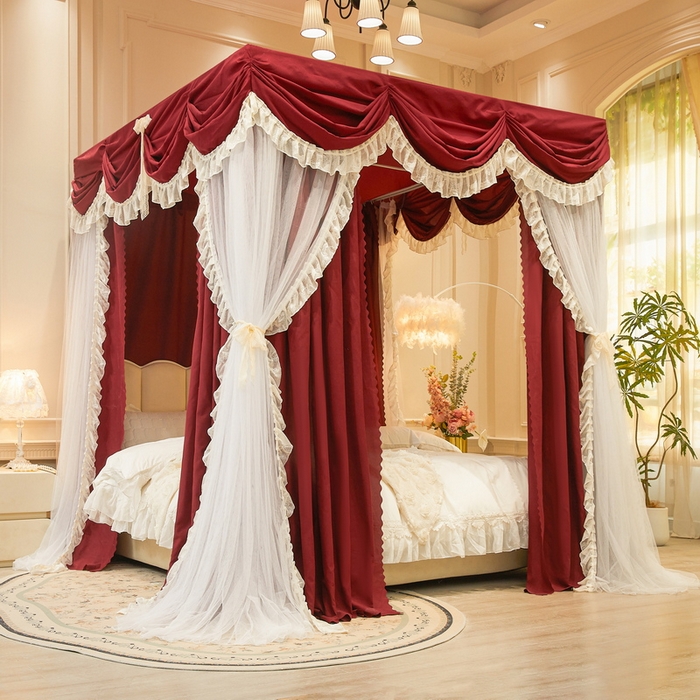 91家纺网 家纺一手货源 找家纺 （总）艾晶美家纺有限公司 2026新款法式公主风 双杆双层落地床幔遮光蚊帐