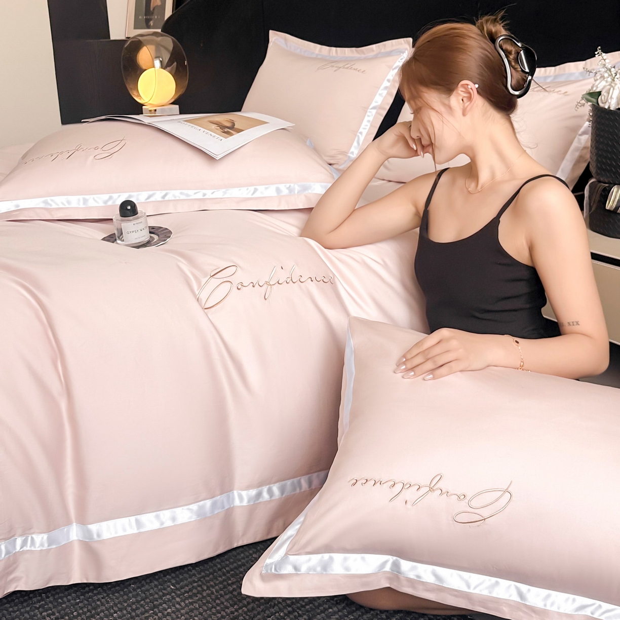 91家纺网 家纺一手货源 找家纺 （总）新方向 2025新款刺绣全棉100s贡缎长绒棉四件套-自信