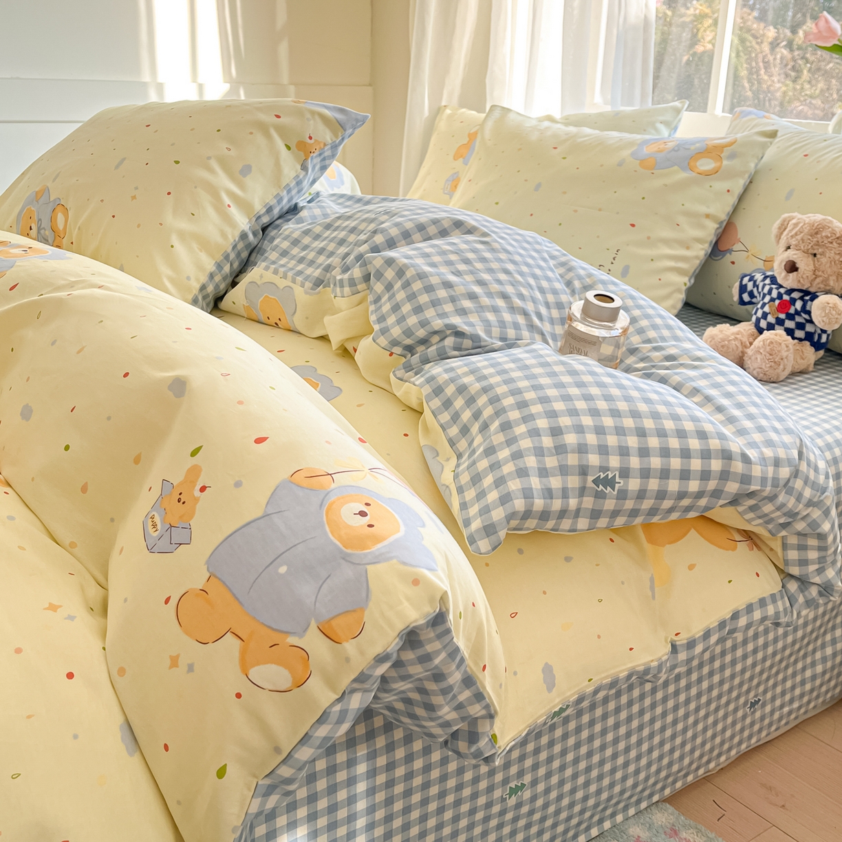 91家纺网 家纺一手货源 找家纺 吉象家纺 2026新款高支密全棉印花四件套 点点小熊