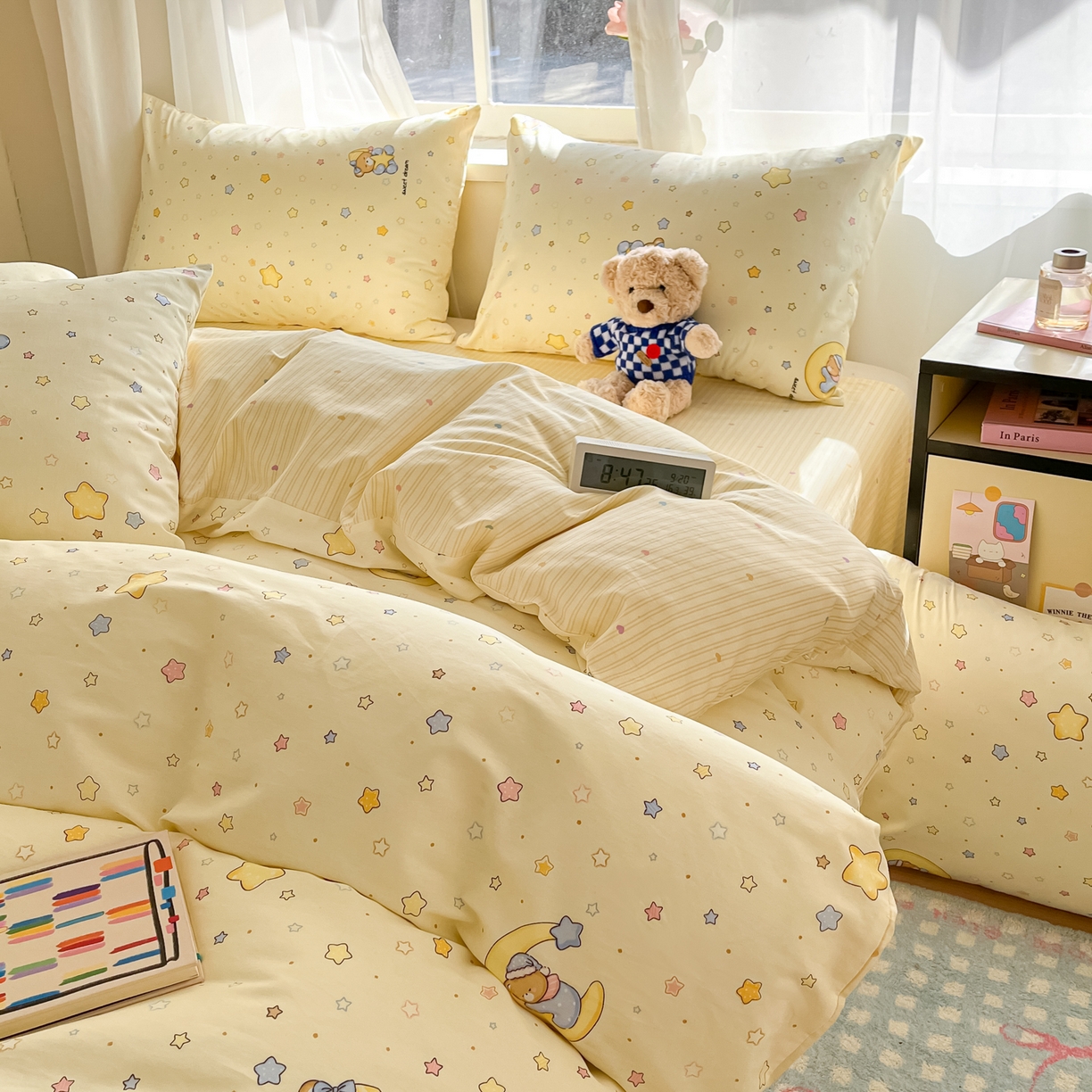 91家纺网 家纺一手货源 找家纺 吉象家纺 2026新款高支密全棉印花四件套 睡梦熊