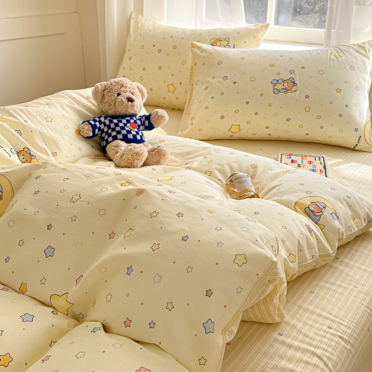 91家纺网 家纺一手货源 找家纺 吉象家纺 2026新款高支密全棉印花四件套 睡梦熊