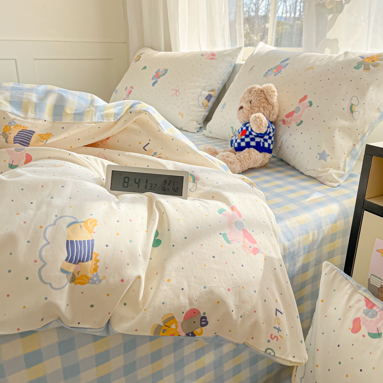 91家纺网 家纺一手货源 找家纺 吉象家纺 2026新款高支密全棉印花四件套 彩虹木马