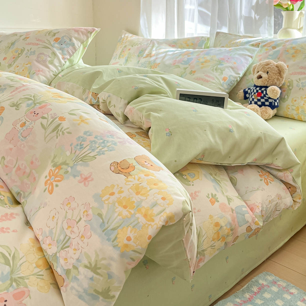 91家纺网 家纺一手货源 找家纺 吉象家纺 2026新款高支密全棉印花四件套 春游手记