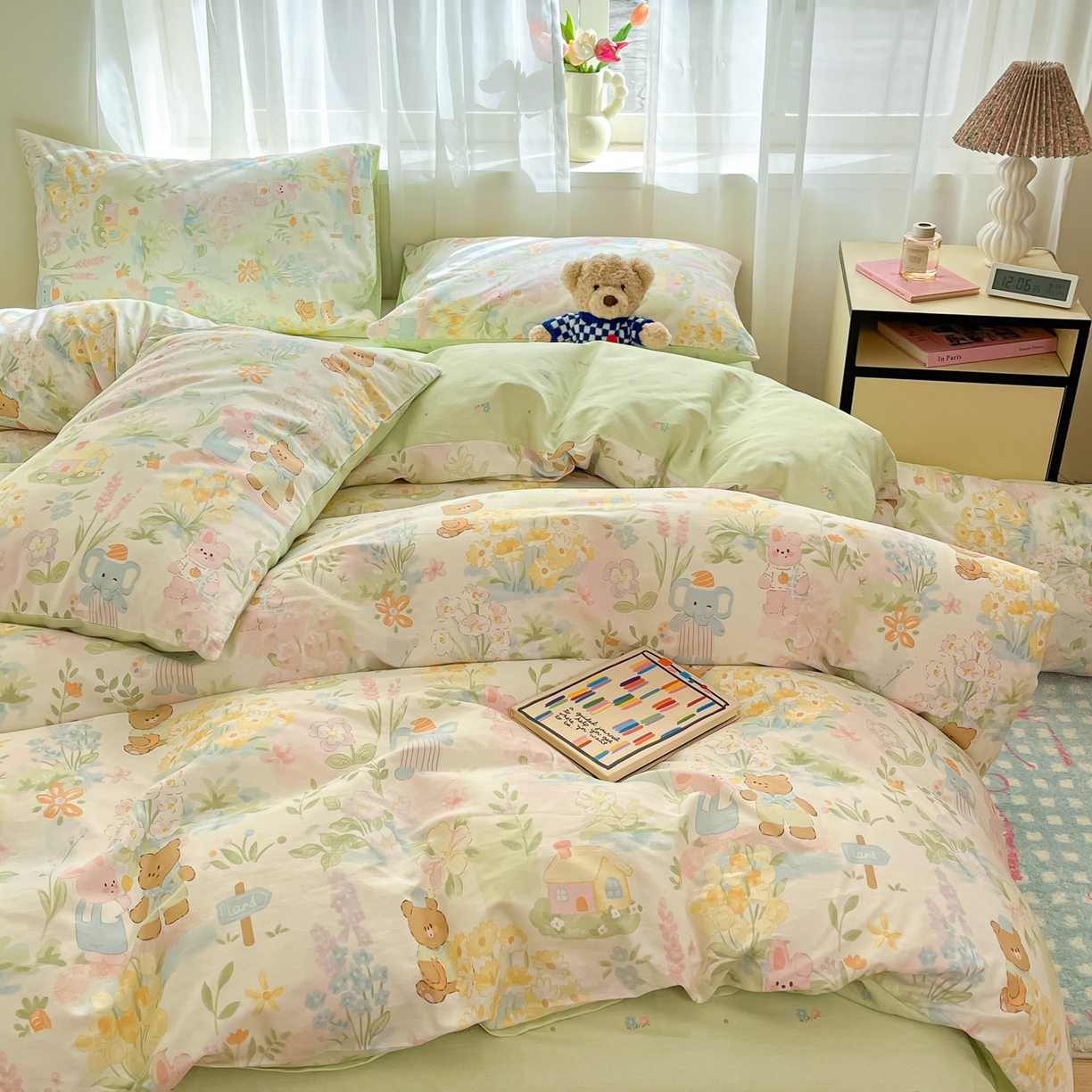 91家纺网 家纺一手货源 找家纺 吉象家纺 2026新款高支密全棉印花四件套 春游手记