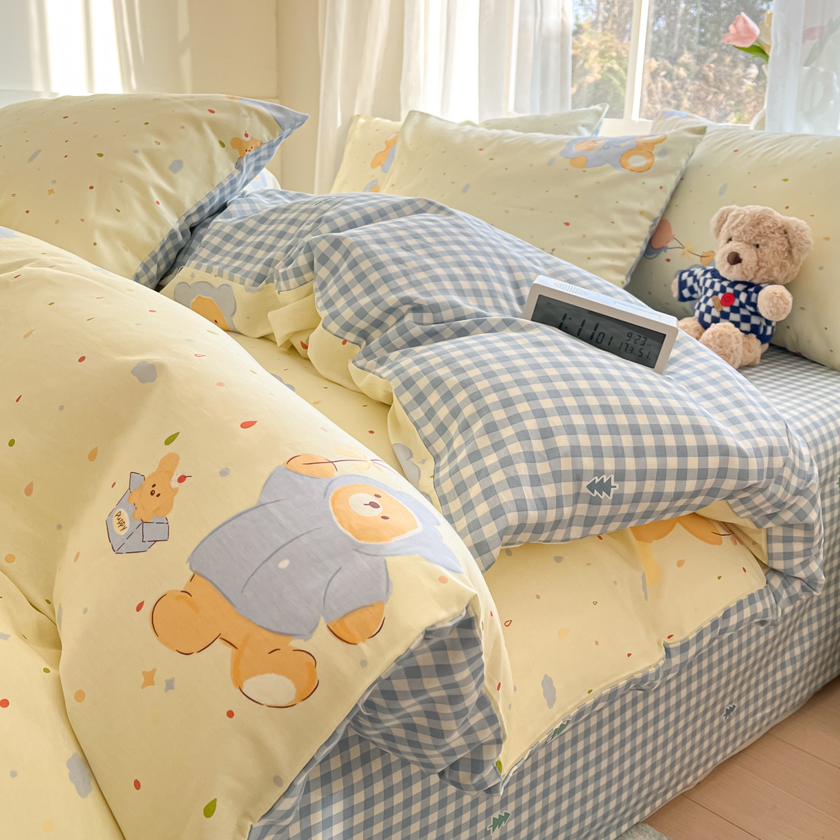 91家纺网 家纺一手货源 找家纺 吉象家纺 2026新款高支密全棉印花四件套 点点小熊