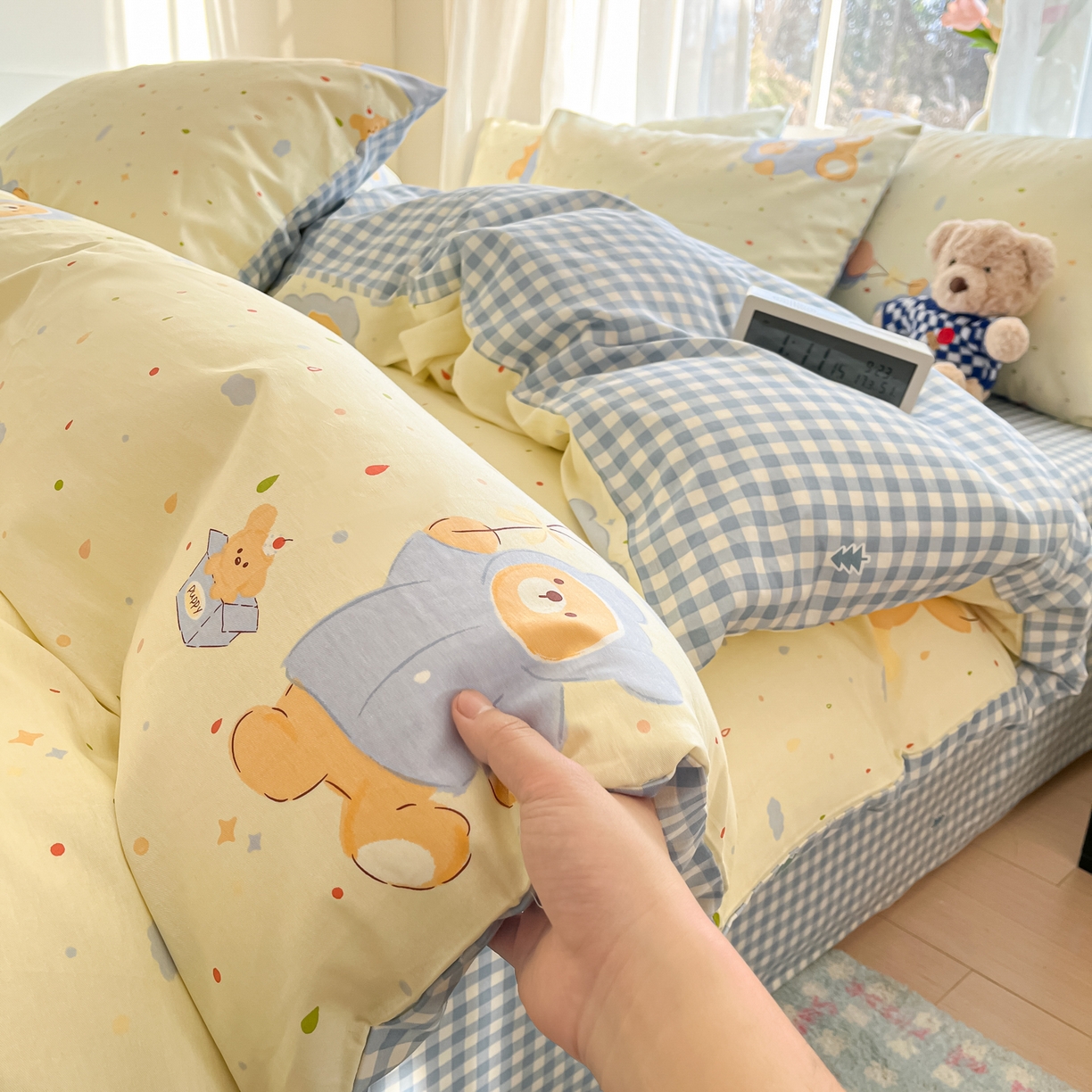 91家纺网 家纺一手货源 找家纺 吉象家纺 2026新款高支密全棉印花四件套 点点小熊