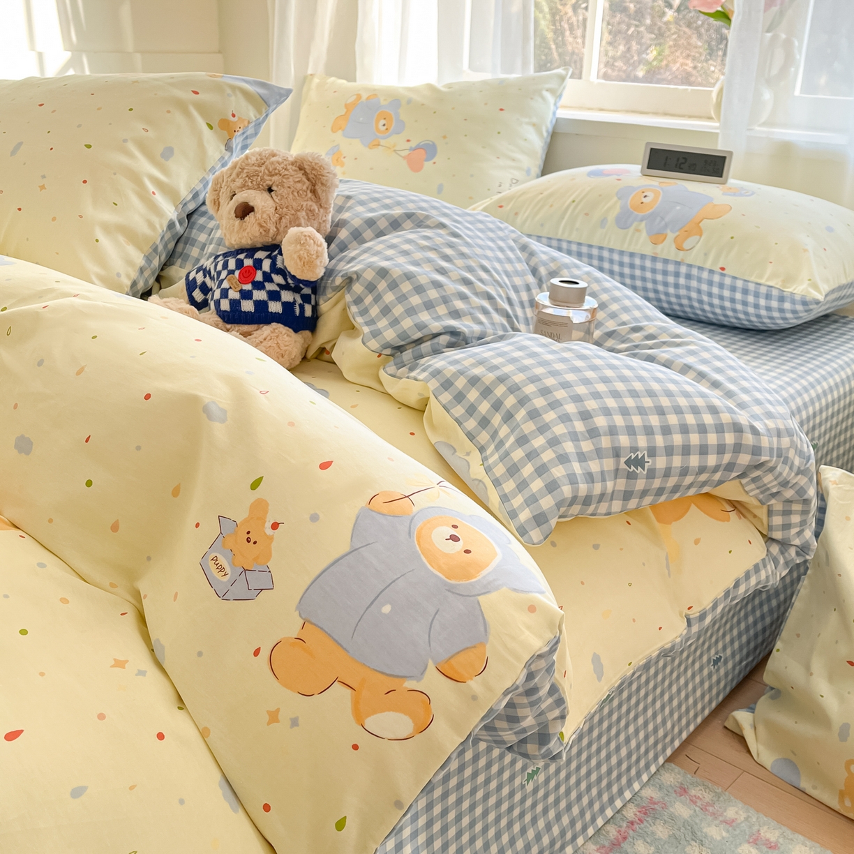 91家纺网 家纺一手货源 找家纺 吉象家纺 2026新款高支密全棉印花四件套 点点小熊