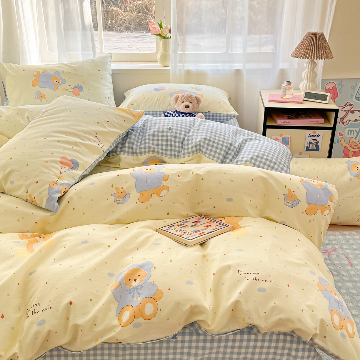 91家纺网 家纺一手货源 找家纺 吉象家纺 2026新款高支密全棉印花四件套 点点小熊