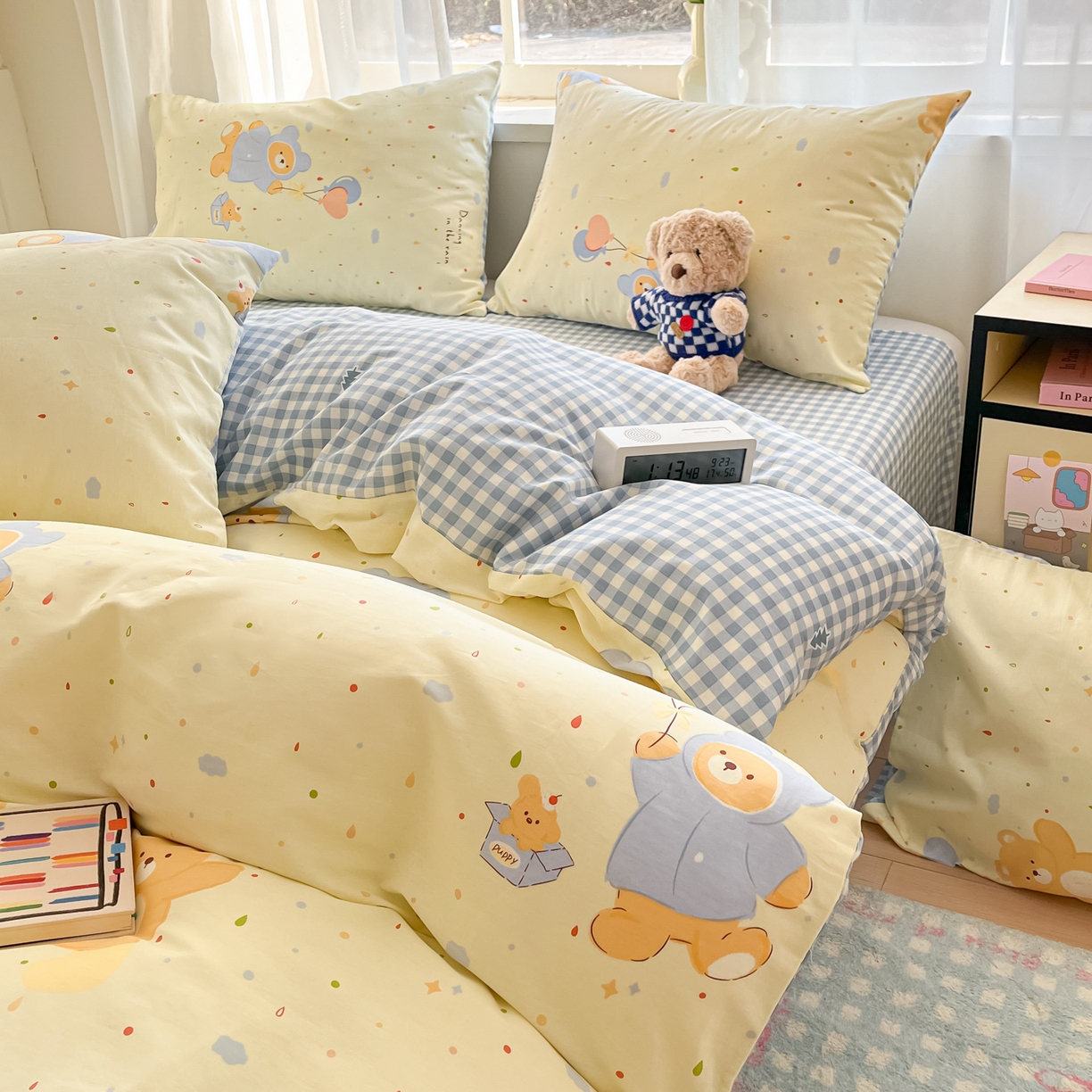 91家纺网 家纺一手货源 找家纺 吉象家纺 2026新款高支密全棉印花四件套 点点小熊