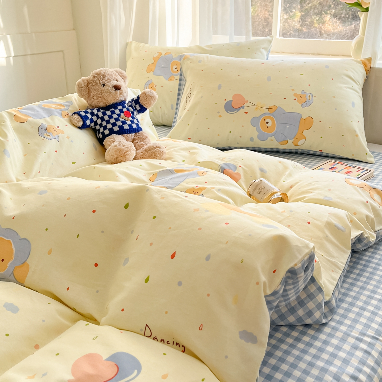 91家纺网 家纺一手货源 找家纺 吉象家纺 2026新款高支密全棉印花四件套 点点小熊