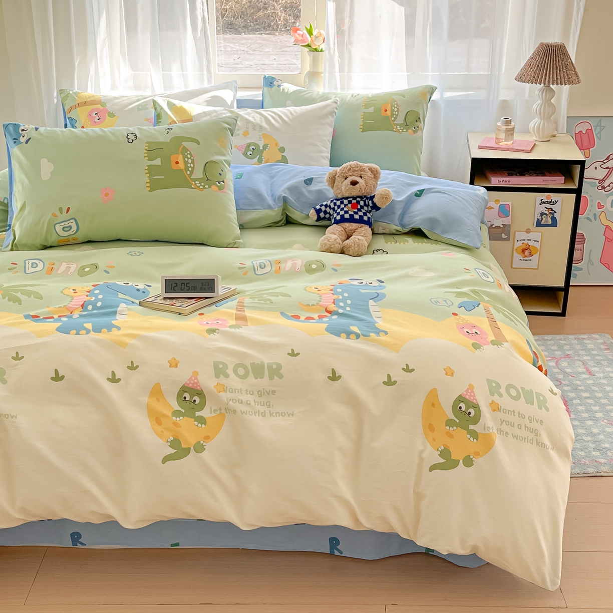 91家纺网 家纺一手货源 找家纺 吉象家纺 2026新款高支密全棉印花四件套 度假恐龙