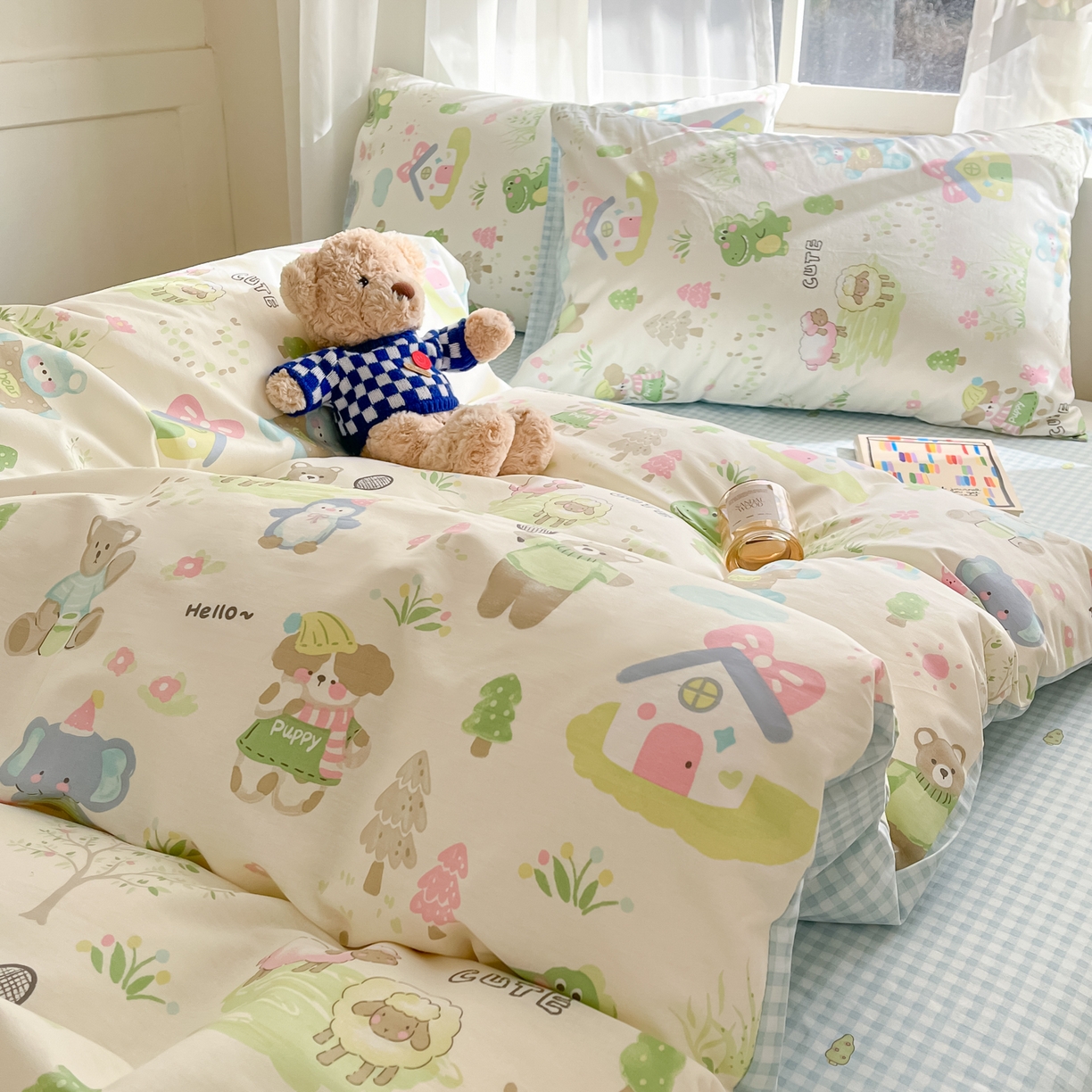 91家纺网 家纺一手货源 找家纺 吉象家纺 2026新款高支密全棉印花四件套 妙趣乐园