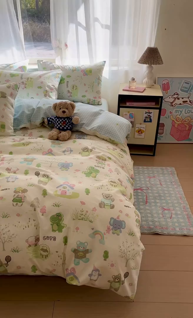 91家纺网 家纺一手货源 找家纺 吉象家纺 2026新款高支密全棉印花四件套 妙趣乐园