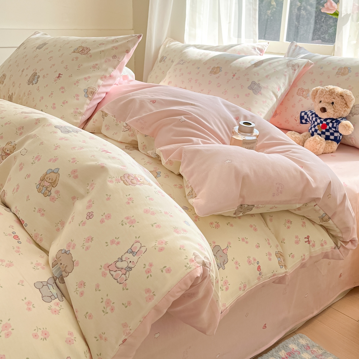 吉象家纺 2026新款高支密全棉印花四件套 奶酪小可爱