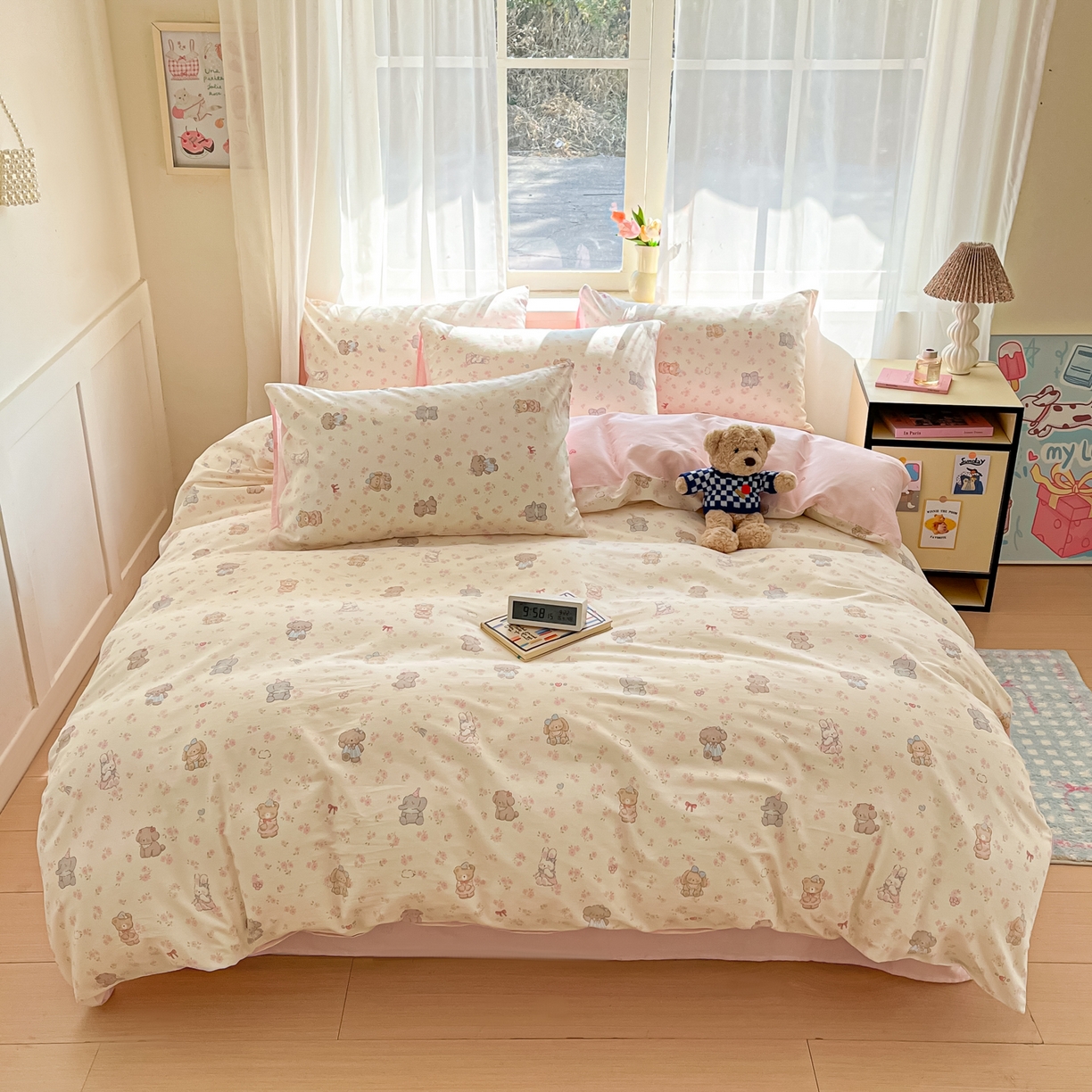 91家纺网 家纺一手货源 找家纺 吉象家纺 2026新款高支密全棉印花四件套 奶酪小可爱