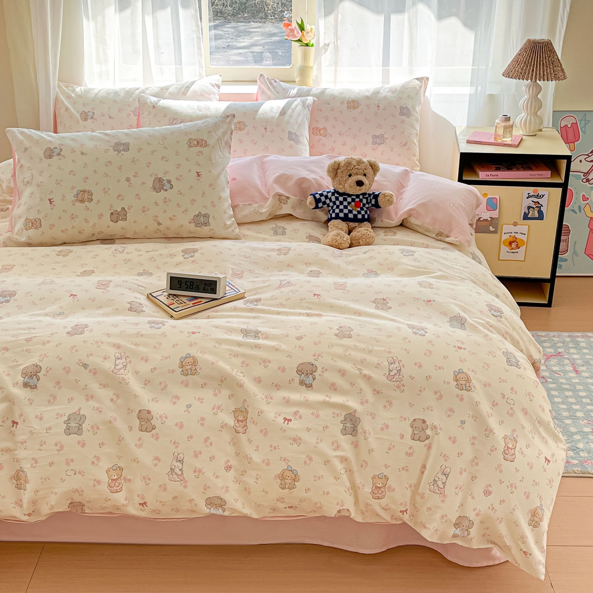 91家纺网 家纺一手货源 找家纺 吉象家纺 2026新款高支密全棉印花四件套 奶酪小可爱