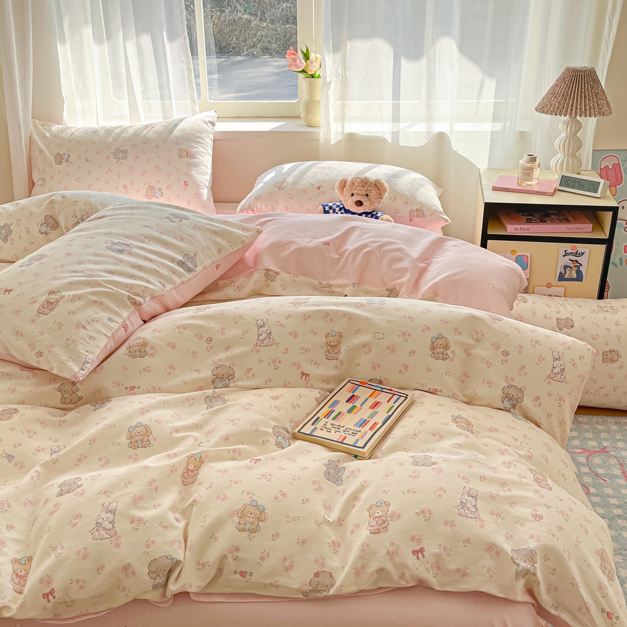 91家纺网 家纺一手货源 找家纺 吉象家纺 2026新款高支密全棉印花四件套 奶酪小可爱