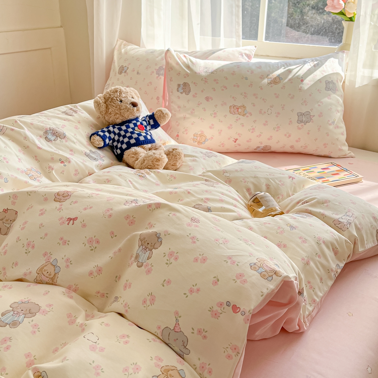 91家纺网 家纺一手货源 找家纺 吉象家纺 2026新款高支密全棉印花四件套 奶酪小可爱