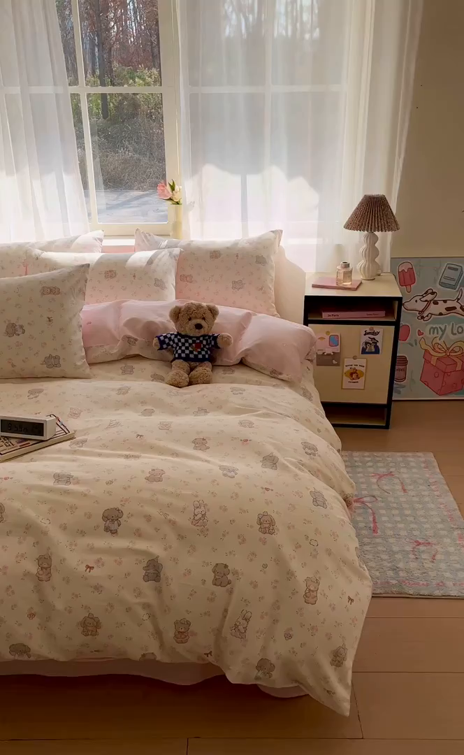 91家纺网 家纺一手货源 找家纺 吉象家纺 2026新款高支密全棉印花四件套 奶酪小可爱