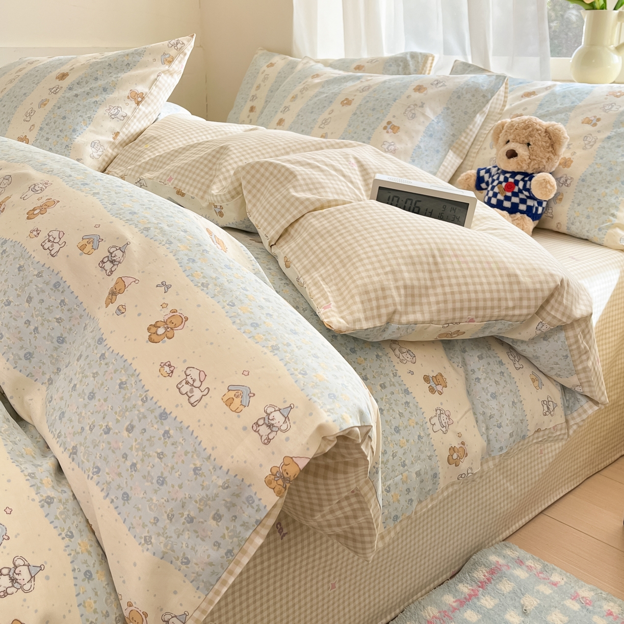 91家纺网 家纺一手货源 找家纺 吉象家纺 2026新款高支密全棉印花四件套 三小只