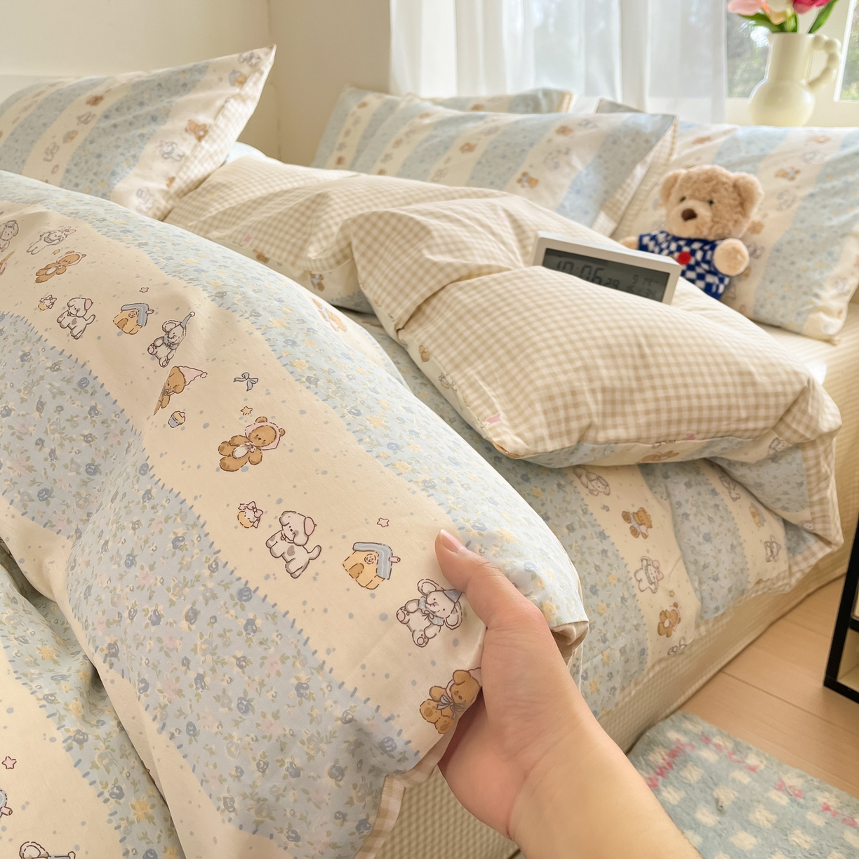 91家纺网 家纺一手货源 找家纺 吉象家纺 2026新款高支密全棉印花四件套 三小只