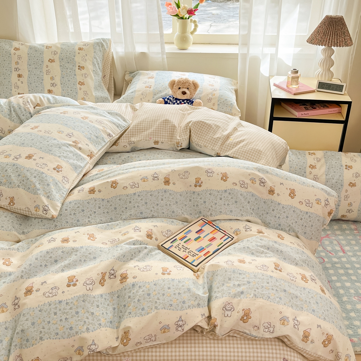 91家纺网 家纺一手货源 找家纺 吉象家纺 2026新款高支密全棉印花四件套 三小只