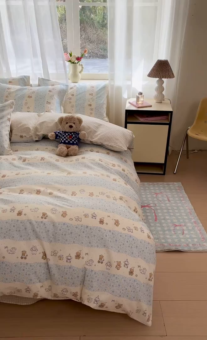 91家纺网 家纺一手货源 找家纺 吉象家纺 2026新款高支密全棉印花四件套 三小只