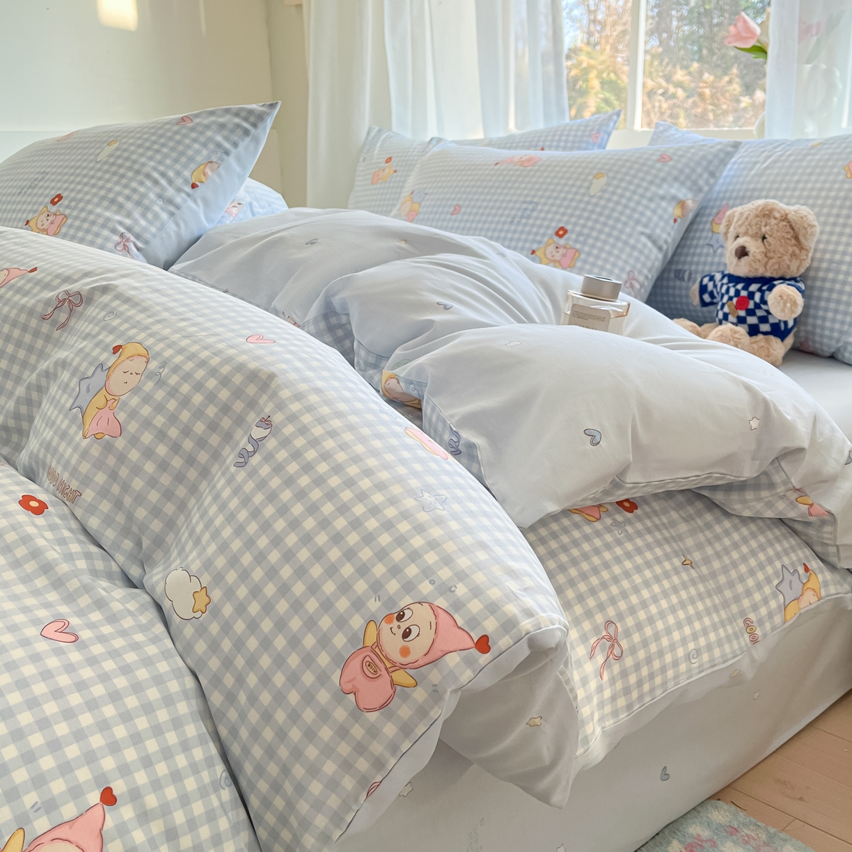 91家纺网 家纺一手货源 找家纺 吉象家纺 2026新款高支密全棉印花四件套 甜梦小精灵