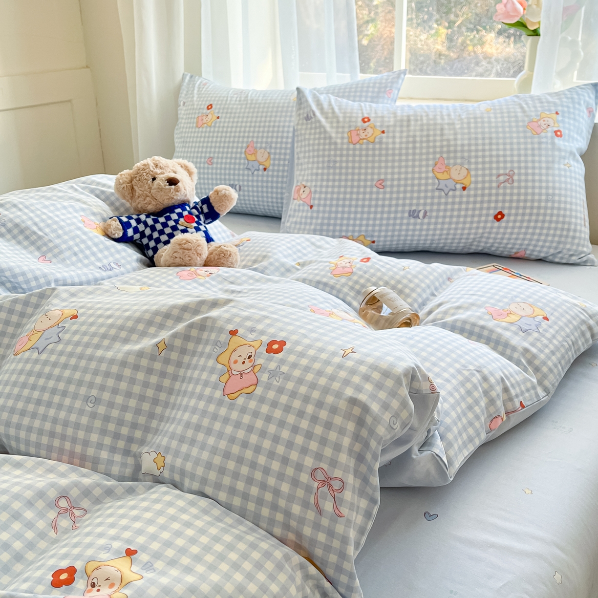 91家纺网 家纺一手货源 找家纺 吉象家纺 2026新款高支密全棉印花四件套 甜梦小精灵