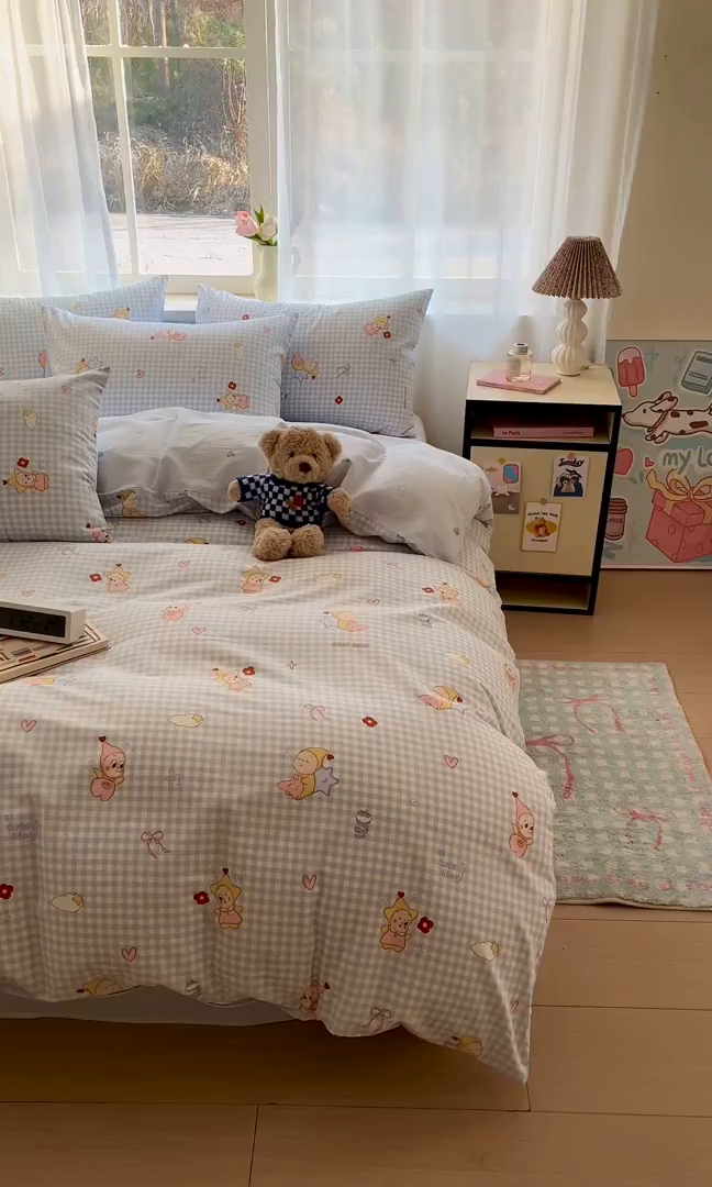 91家纺网 家纺一手货源 找家纺 吉象家纺 2026新款高支密全棉印花四件套 甜梦小精灵