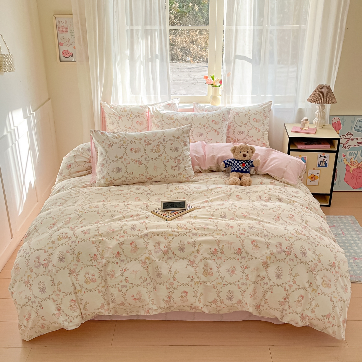 91家纺网 家纺一手货源 找家纺 吉象家纺 2026新款高支密全棉印花四件套 童话花町