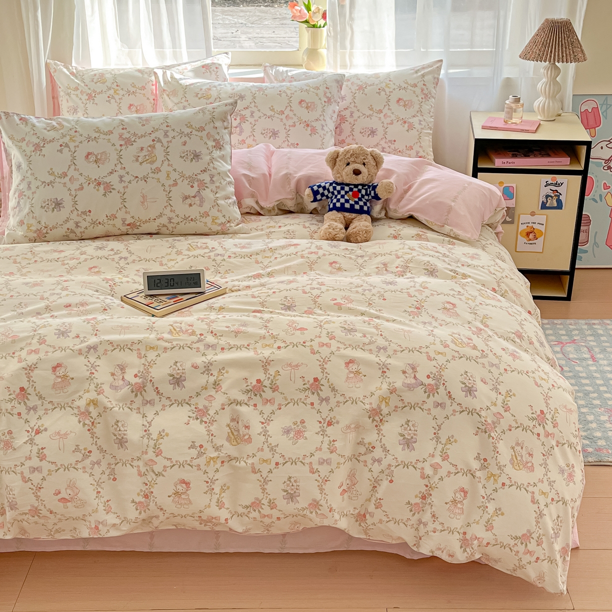 91家纺网 家纺一手货源 找家纺 吉象家纺 2026新款高支密全棉印花四件套 童话花町