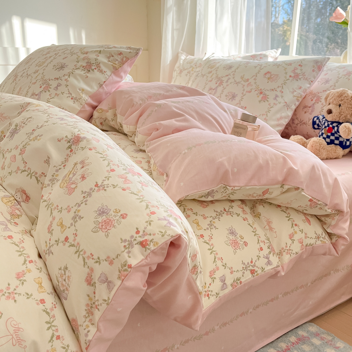 91家纺网 家纺一手货源 找家纺 吉象家纺 2026新款高支密全棉印花四件套 童话花町