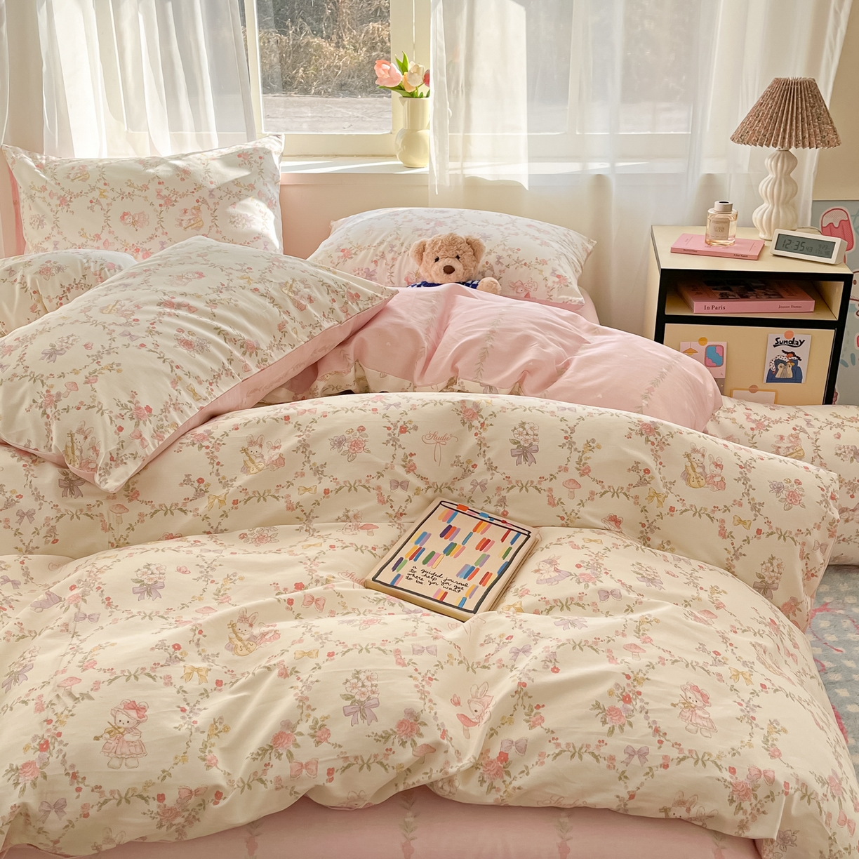 91家纺网 家纺一手货源 找家纺 吉象家纺 2026新款高支密全棉印花四件套 童话花町