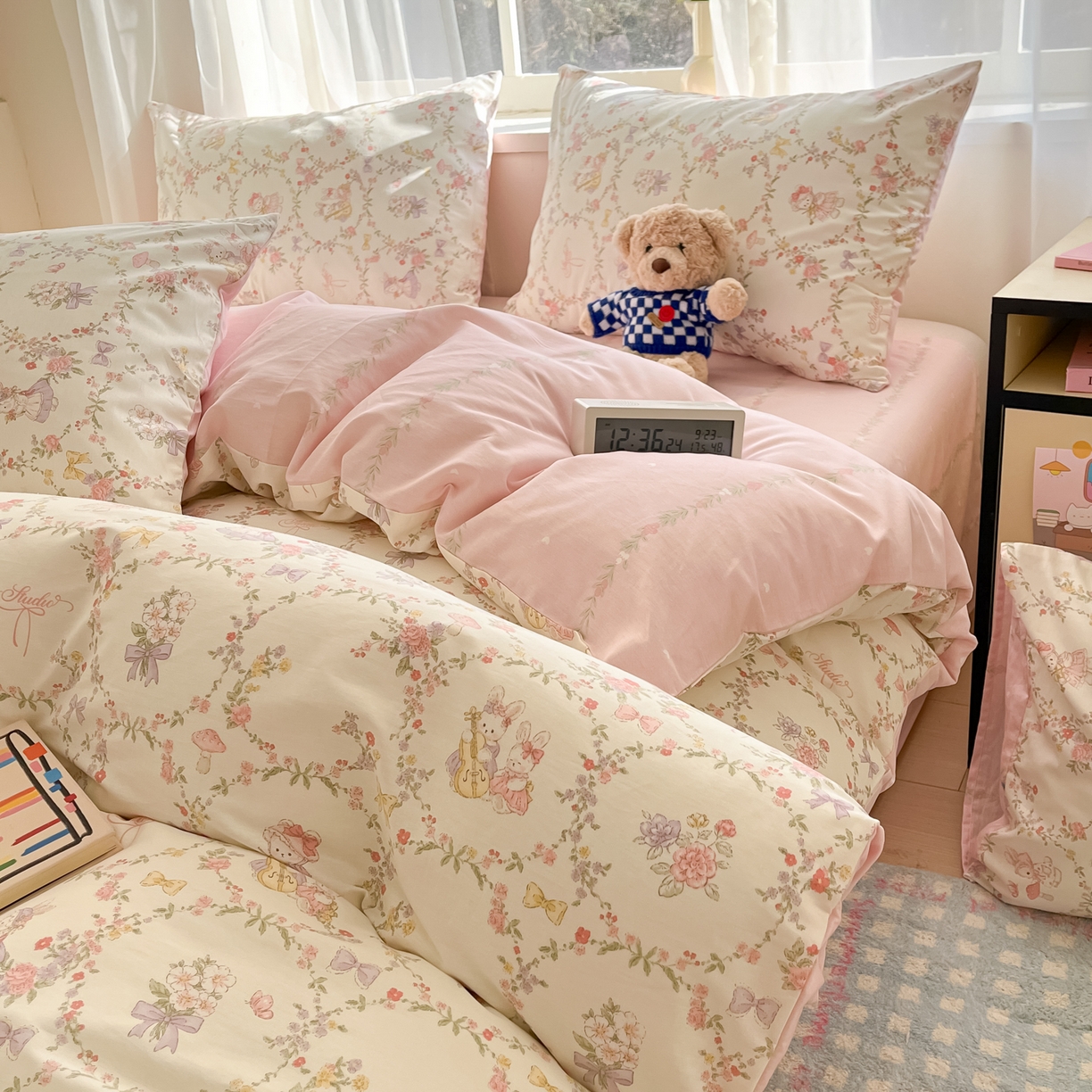 91家纺网 家纺一手货源 找家纺 吉象家纺 2026新款高支密全棉印花四件套 童话花町