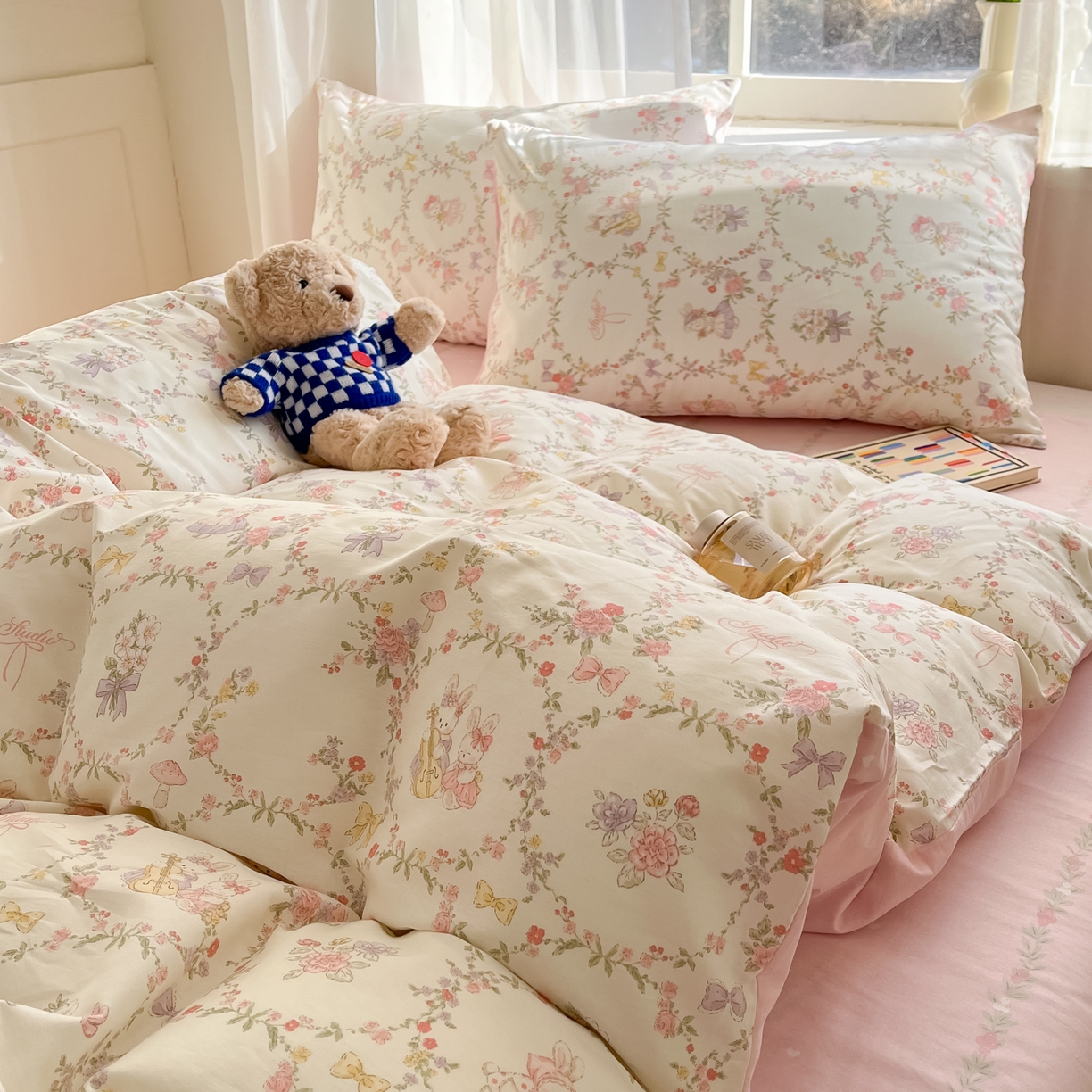 91家纺网 家纺一手货源 找家纺 吉象家纺 2026新款高支密全棉印花四件套 童话花町