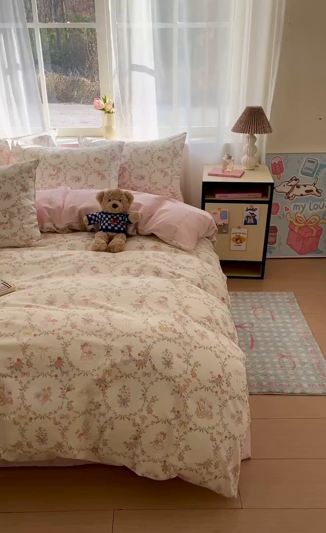 91家纺网 家纺一手货源 找家纺 吉象家纺 2026新款高支密全棉印花四件套 童话花町